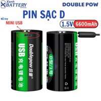 Pin đại D 1.5V 6600mWh Doublepow hỗ trợ công sạc Micro USB cho Pin Sạc Cho Bếp Ga, Đèn Pin, Thiết bị Công Nghiệp