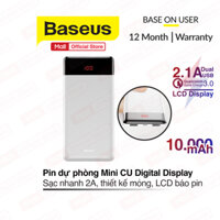 Pin dự phòng 10000mAh Baseus Mini Cu Digital Display hỗ trợ sạc nhanh 2.1A trang bị 2 cổng sạc USB tích hợp màn hình LCD báo pin