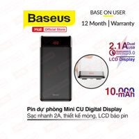 Pin dự phòng 10000mAh Baseus Mini Cu Digital Display hỗ trợ sạc nhanh 2.1A trang bị 2 cổng sạc USB tích hợp màn hình LCD báo pin