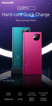 Pin dự phòng Baseus Adaman Metal Digital Display 20000mAH sạc nhanh 22.5W QC 3.0, PD 3.0 cho điện thoại , MacBook, Laptop
