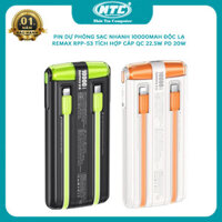 Pin dự phòng cho iphone 15 Remax RPP-53 10000mah siêu mỏng tích hợp 2 cáp sạc nhanh QC 22.5W PD 20W - cổng typec in out (2 màu)