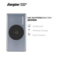 Pin dự phòng Energizer BÁO XÁM 10,000mAh QE10000 - tích hợp sạc không dây 5W chuẩn Qi, thiết kế vỏ kim loại chắc chắn