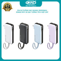 Pin dự phòng kiêm bộ sạc tường Remax RPP-35 10000mAh sạc nhanh iphone 15, tích hợp cáp typeC QC 22.5W PD 20W, chân cắm 220V (4 màu)