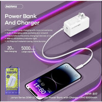 Pin Dự Phòng Kiêm Cóc Sạc Nhanh 20W Remax RPP-517 5.000mAh (Kèm Cáp Iphone)