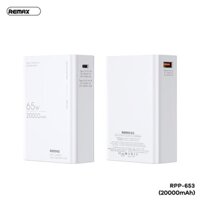Pin dự phòng sạc laptop 20000mAh Remax RPP-653 PD 65W và QC 22.5W - sạc siêu nhanh mọi thể loại