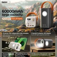 Pin Dự Phòng Sạc Nhanh 27W Remax RPP-123 60.000mAh  hổ trơ sạc nhanh 22.5w và 20w PD