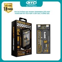 Pin dự phòng sạc nhanh iTáo 15 PHANTOM P31 20000mAh tích hợp 3 cổng 3 cáp sạc - hỗ trợ QC 22.5 và PD 20W (trắng, đen)
