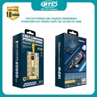 Pin dự phòng sạc nhanh PHANTOM P22 trong suốt 20000mAh hỗ trợ QC 22.5 và PD 20W (3 màu tuỳ chọn)