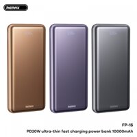 Pin dự phòng sạc nhanh siêu mỏng vỏ kim loại Remax FP-15 PD20W 10000mAh Màn hình kỹ thuật số