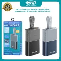 Pin dự phòng siêu nhanh 30W Remax RPP-30 10000mAh sạc iTáo 15 tích hợp cáp - hỗ trợ 2 cổng typeC 1 cổng LN in/out (2 màu