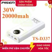 Pin dự phòng siêu nhanh Pisen TS-D337 20000mAh hỗ trợ 2 cổng sạc typec in/out - QC 22.5W và PD 30W (trắng)