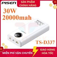 Pin dự phòng siêu nhanh Pisen TS-D337 20000mAh hỗ trợ 2 cổng sạc typec in/out - QC 22.5W và PD 30W (trắng)