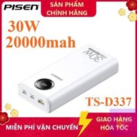 Pin dự phòng siêu nhanh Pisen TS-D337 20000mAh hỗ trợ 2 cổng sạc typec in/out - QC 22.5W và PD 30W (trắng)