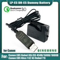 Pin Giả QC3.0 LP-E5 DR-E5 DC Kèm Dây Cáp USB Cho Canon EOS 450D 500D 1000D Kiss F X2 X3 Rebel XS T1i