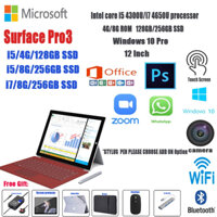 (Pin mới) Máy tính xách tay Microsoft Surface Pro3 2 trong 1 4 / 8 / 16GB RAM 64 / 128 / 256 / GB SSD 12.3 Inch Win10 / 11system Có màn hình cảm ứng WiFi / camera / usb3.0 / minidp / tf ca