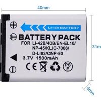 PIN OLYMPUS Li-40B, Li-42B, NIKON EN-EL10, NP-45 KLIC-7006 NP-80, 3.7V 1200mAh
