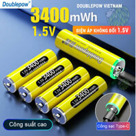Pin sạc 1.5V AA 3400mWh Doublepow sạc trực tiếp bằng cổng USB, có sạc nhanh, dùng cho đồ chơi, điều khiển tivi. micro. Doublepow Rechargeable AA Lithium Batteries with USB Cable,1.5V AA Li-ion Battery,3400mWh High Capacity Double A Battery. Hàng Nhập Khẩu - 4 viên