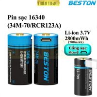 Pin sạc 16340,pin Li-ion Beston 34M-70(RCR123A),2800mWh/700mAh, pin 3.7V,