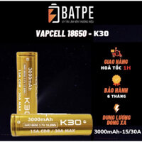 Pin sạc 18650 Vapcell K30 mới 100% Dung lượng 3000mAh xả liên tục 15A/Max 30A