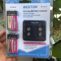 Pin sạc 9V Beston Li-Ion dung lượng cao, bộ sạc pin vuông dùng cho micro, đồng hồ vạn năng, chuông báo động, đồ chơi - 2 pin 800mAh kèm sạc