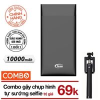 Pin sạc dự phòng 10000mAh Polymer TEAM WP10000 (Đen - Chính hãng) + Gậy chụp hình selfie (màu ngẫu nhiên)