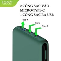 Pin Sạc Dự Phòng 10.000mAh ROBOT RT180 1 Output USB & 2 Input Micro/Type-C