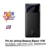 Pin sac dự phòng 15W Baseus Bipow Digital pin 20000mAh màn hình LCD 3 Output - Hang chinh hang