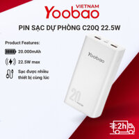 Pin sạc dự phòng 20000mAh C20Q Yoobao PD 20 Sạc nhanh công suất 22,5W- Dùng cho Iphone 11,12,13,14,15 Samsung Huawei
