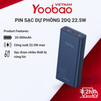 Pin sạc dự phòng 20000mAh D20Q / 2DQ Yoobao PD 20 Sạc nhanh công suất 22,5W- Dùng cho Iphone 11,12, Huawei