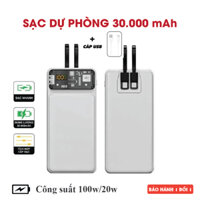 Pịn Sạc Dự Phòng 30000mAh - Sạc Nhanh 100W/20W, Có màn hình LED, Tích Hợp Dây Sạc, Pin dự phòng