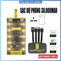 Pịn Sạc Dự Phòng 30000mAh Sạc Nhanh 120W/20W. Có màn hình LED: hiển thị %Pin, Cường độ dòng điện (Ampe), Hiệu điện thế
