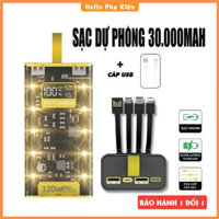Pịn Sạc Dự Phòng 30000mAh Sạc Nhanh 120W/20W. Có màn hình LED: hiển thị % Pin, Cường độ dòng điện (Ampe), Hiệu điện thế
