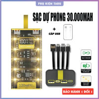 Pịn Sạc Dự Phòng 30000mAh Sạc Nhanh 120W/20W. Có màn hình LED: hiển thị % Pin. Cường độ dòng điện (Ampe). Hiệu điện thế