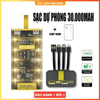 Pịn Sạc Dự Phòng (30000mAh) Sạc Nhanh 120W/20W, Có màn hình LED: hiển thị % Pin, Cường độ dòng điện (A), Hiệu điện thế.