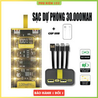 Pịn Sạc Dự Phòng (30000mAh) Sạc Nhanh 120W/20W. Có màn hình LED: hiển thị % Pin, Cường độ dòng điện, Hiệu điện thế.
