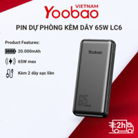 Pin sạc dự phòng 65W 20000mAh LC6 Yoobao có dây liền type C iph dành cho laptop, tablet, điện thoại iphon samsung
