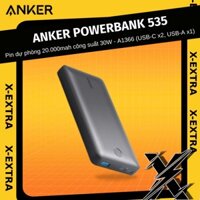 Pin sạc dự phòng Anker 535 dung lượng 20000mah công suất 30W in/output mã  A1366, 3 cổng 2C 1A, hổ trợ PD3.0 QC3.0 PPS