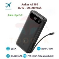 Pin sạc dự phòng Anker A1383 87W 20000mAh 2 cổng 2C1A cáp Type C 65W PD PPS QC