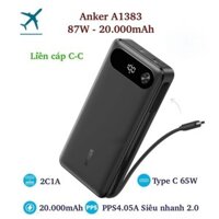 Pin sạc dự phòng Anker A1383 87W 20000mAh 2 cổng 2C1A cáp Type C 65W PD PPS QC