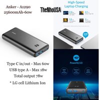 Pin sạc dự phòng ANKER PowerCore III Elite 25600 sạc nhanh 60W cho Mabook/Laptop - Mã A1290 - Chính hãng