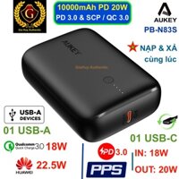 Pin sạc dự phòng AUKEY Basix Mini PB-N83S 10000mAh 01 USB-C PD 3.0 20W & 01 USB-A SCP 22.5W/ QC 3.0 18W