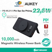 Pin sạc dự phòng AUKEY PB-WL01i 10000mAh, Sạc nhanh PD 20W, Q.C 22.5W, Sạc không dây 15W Hít từ tính - Chính hãng BH 18T