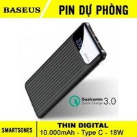 Pin sạc dự phòng Baseus Thin Digital  hỗ trợ sạc nhanh Q.C 3.0, 10,000mAh, 2 cổng USB cho Smartphone