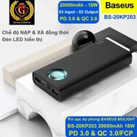 Pin sạc dự phòng BASEUS BS-20KP203 MULIGHT 20000mAh 1C-2A PD 3.0 & QC 3.0 18W (3 cách Input & 3 Output )