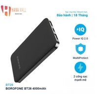 Pin Sạc Dự Phòng BOROFONE BT26, 4000mah, Cổng Vào Micro USB / USB C, 2 Cổng Sạc Ra 1A, Đèn Led Hiển Thị Dung Lượng Pin