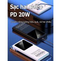 Pin sạc dự phòng dung lượng lớn 60000mAh, màn hình hiển thị số, sạc nhanh siêu tốc 66W thiết kế mỏng nhẹ và dễ mang theo