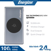 Pin sạc dự phòng ENERGIZER 10000mAh hỗ trợ sạc nhanh tích hợp sạc không dây chuẩn Qi 5W màu xám - QE10000GY