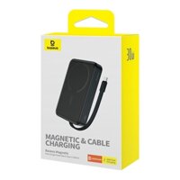 Pin Sạc Dự Phòng Không Dây Tích Hợp Nam Châm Baseus Magnetic 10000mAh 30W Đen – Sạc Nhanh, Tích Hợp Sẵn Cáp Type-C – CÁI