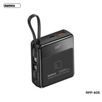 Pin Sạc Dự Phòng Mini Remax RPP-605 10000Mah (Có Màn Hình LED, Sạc Nhanh QC 18W, VOOC 22.5W, PD20W), Tích Hợp Cáp Sạc