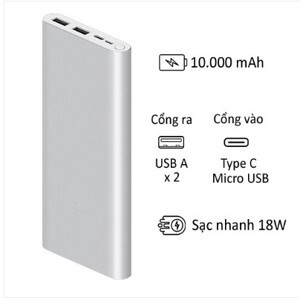 Pin sạc dự phòng Polymer 10.000mAh Xiaomi Mi 18W Fast Charge Power Bank 3